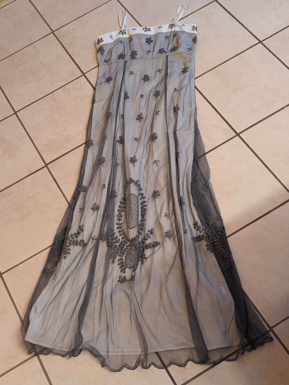Hopeless Romantic Grey Embroidered Maxi dress 20s Gatsby Victorian White Size S - Picture 2 of 9